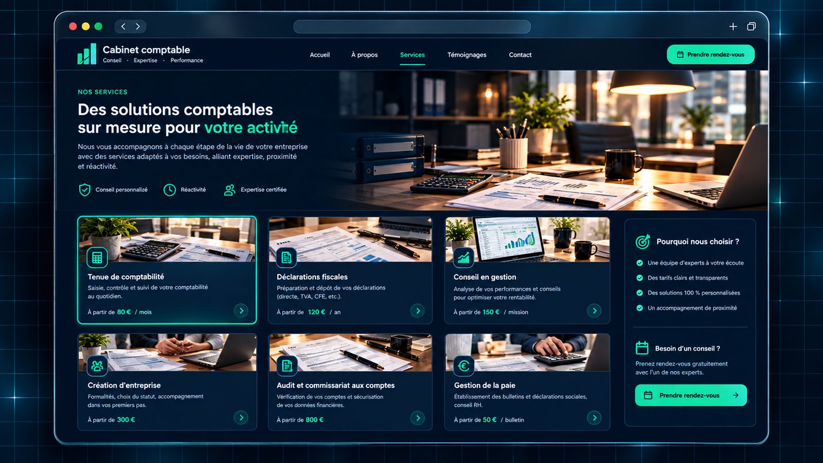 Maquette générique — page de services du secteur : Cabinet comptable