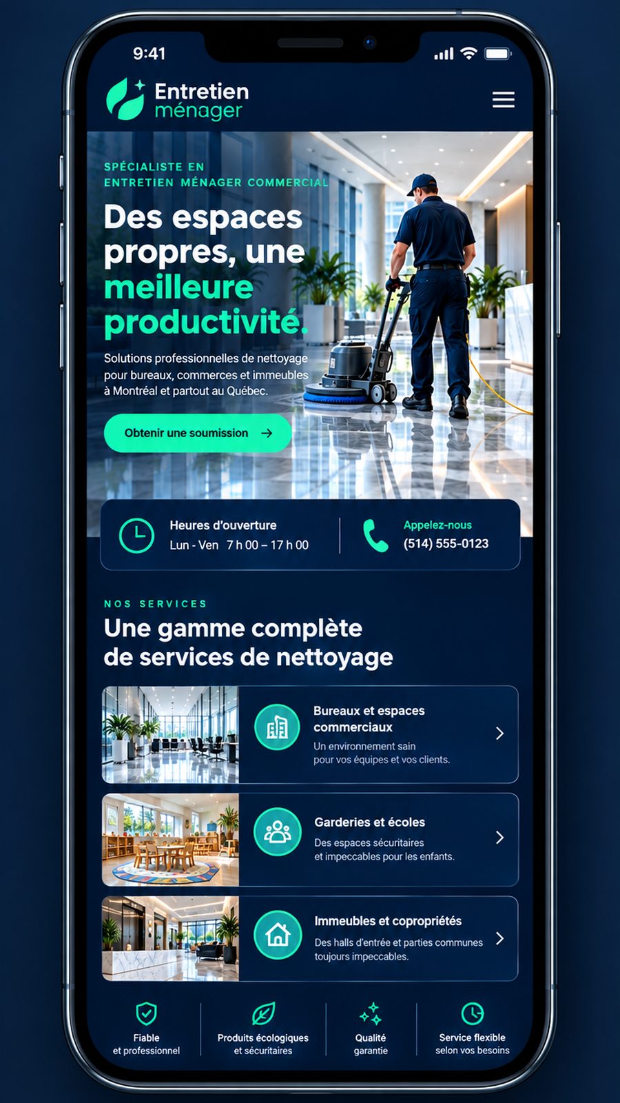 Maquette générique — écran mobile du secteur : Entretien ménager