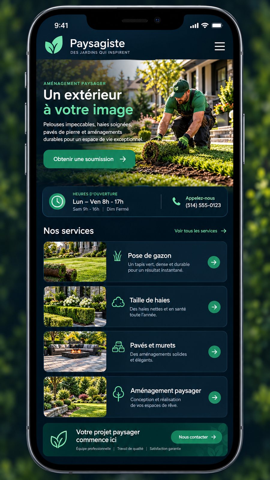 Maquette générique — écran mobile du secteur : Paysagiste