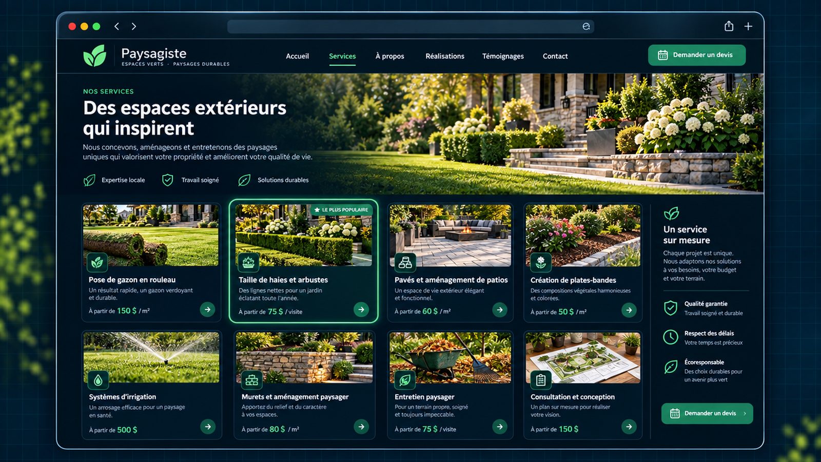 Maquette générique — page de services du secteur : Paysagiste